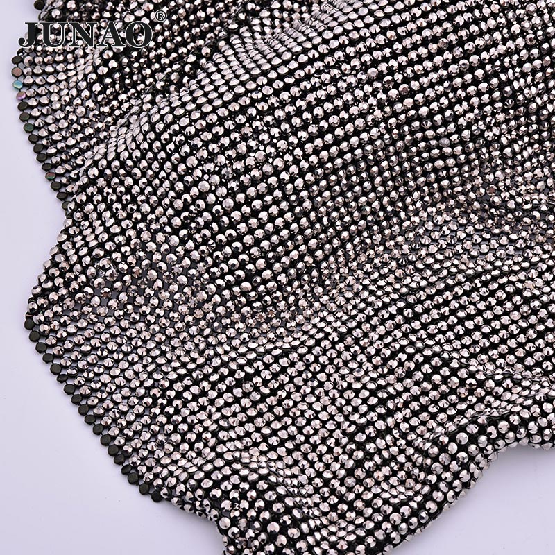 Hotfix Rhinestone Sheet - JUNAO 45*120cm czarne złoto kryształ siateczkowa