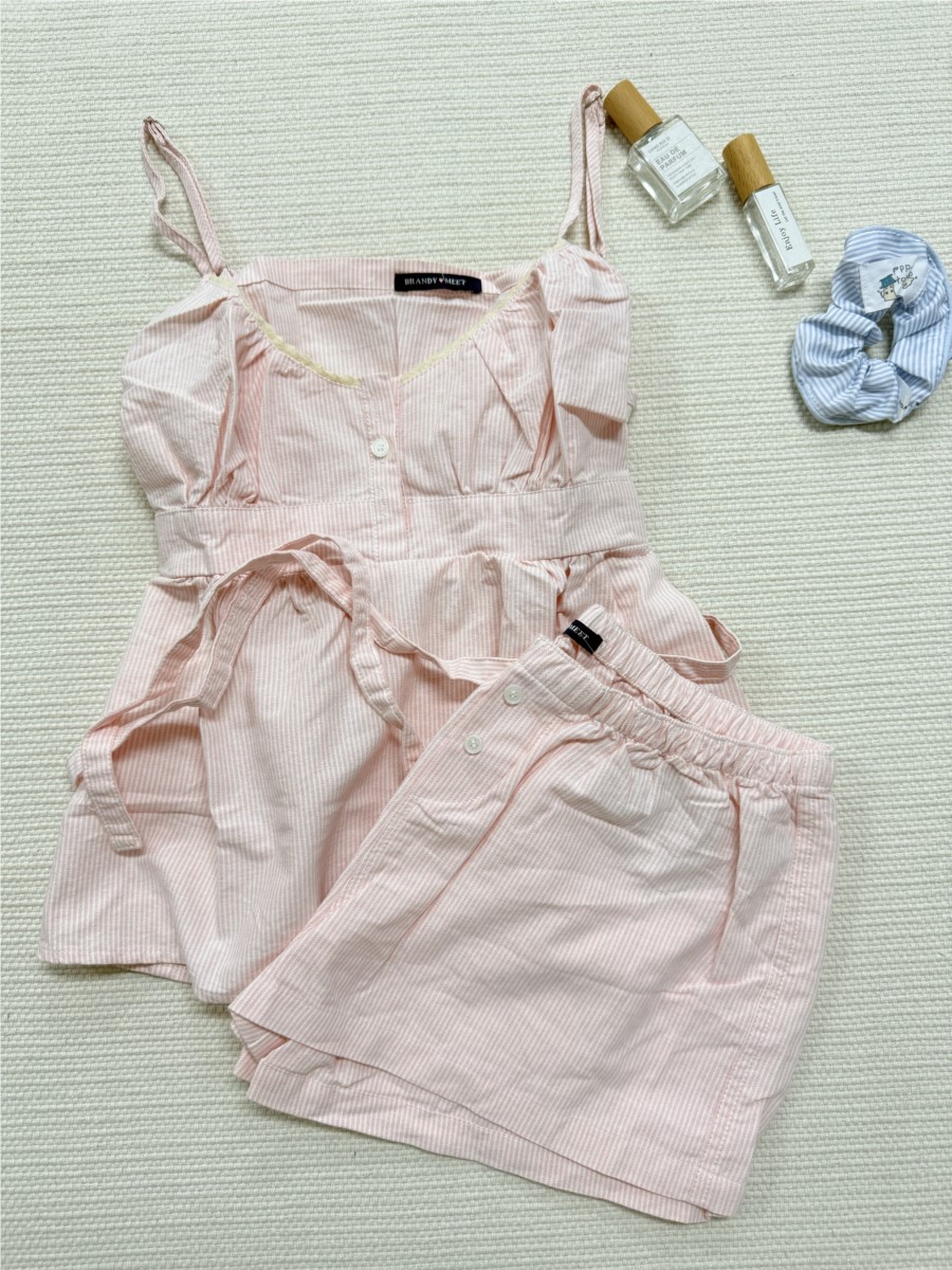 Elastic Lace Trim - Różowy Zestaw: Top na Ramiączkach z