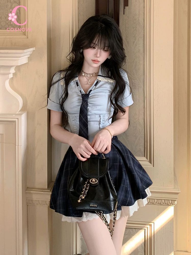 Letni Nowy Zestaw Preppy Y2K 2 – Elastic Lace Trim recenzja i cena
